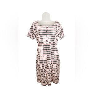 Striped Mikarose Button-Down Midi Dress with gathered waist